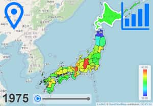 地図で見る高齢者人口の割合の推移(都道府県別の日本全国階級区分図)